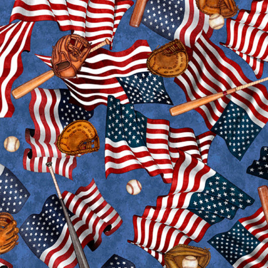 America's Pastime "Flags & Baseballs Motifs"-Quilting Treasures-BTY