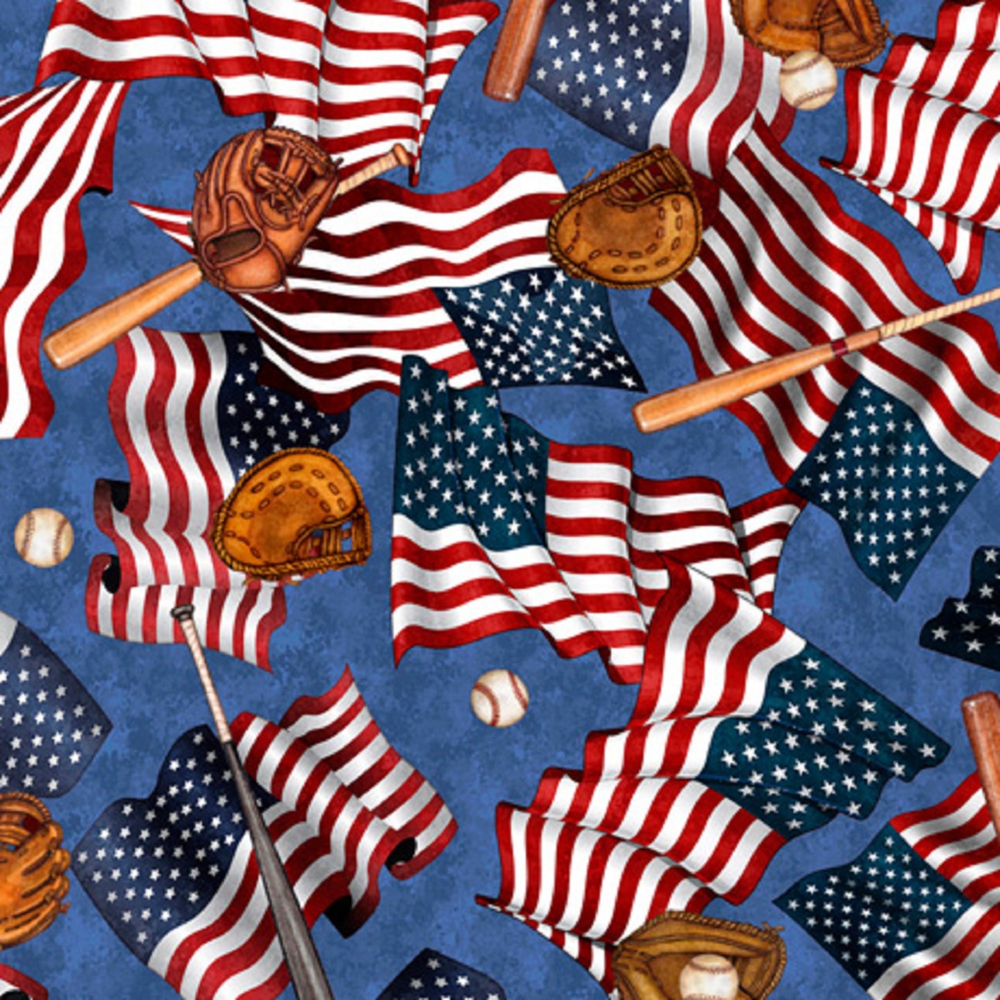 America's Pastime "Flags & Baseballs Motifs"-Quilting Treasures-Fat Quarter