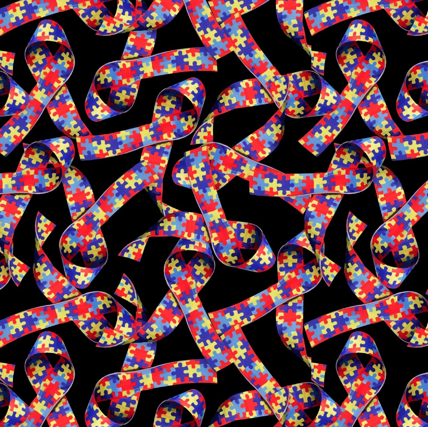 Autism Awareness "Puzzle Ribbons"-David Textiles-BTY