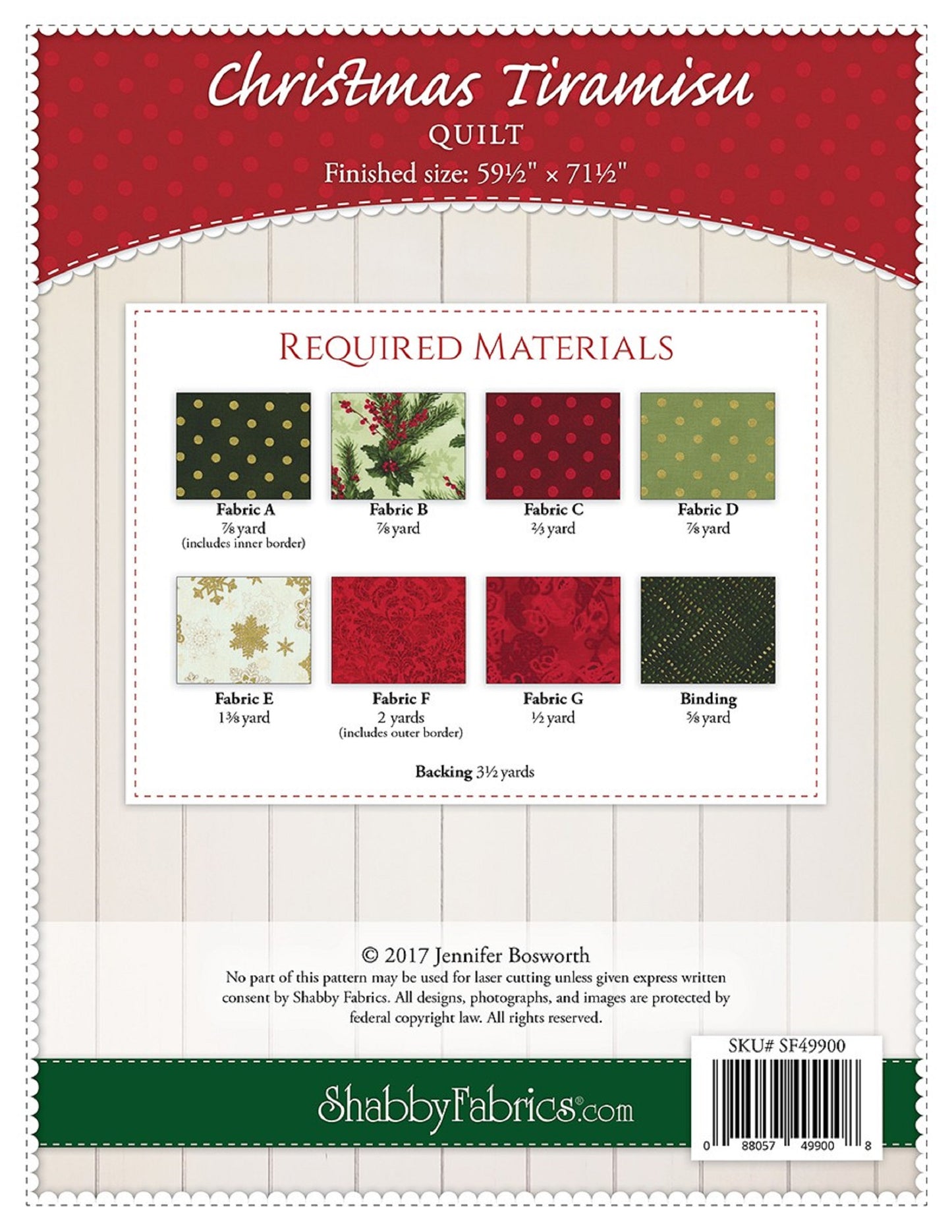 Christmas Tiramisu Quilt Pattern by Shabby Fabrics