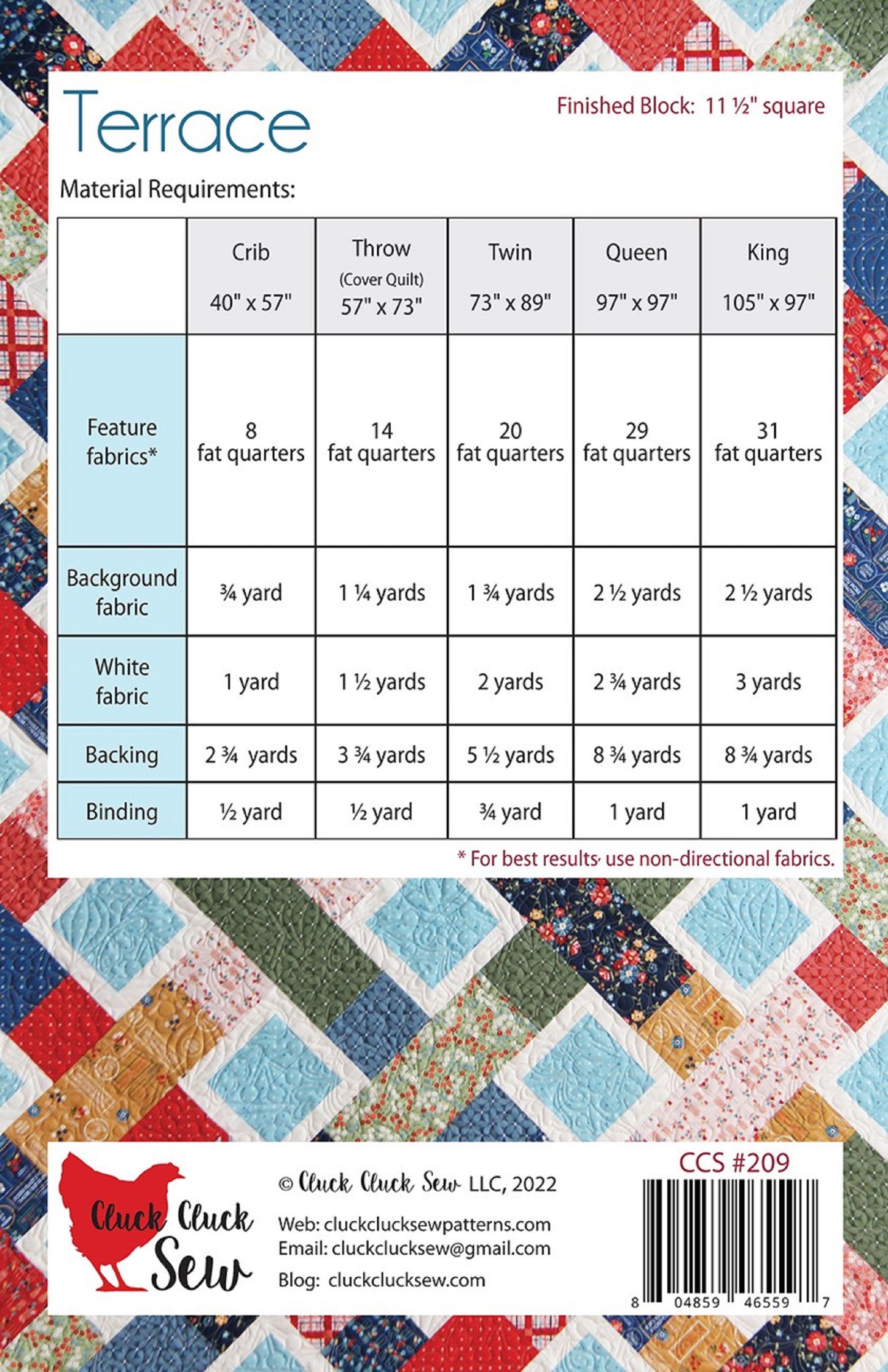 Terrace Quilt Pattern by Cluck, Cluck Sew-Fat Quarter Friendly