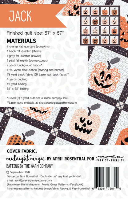 Jack Quilt Pattern by Prairie Grass Patterns-Jack-O-Lantern-Halloween