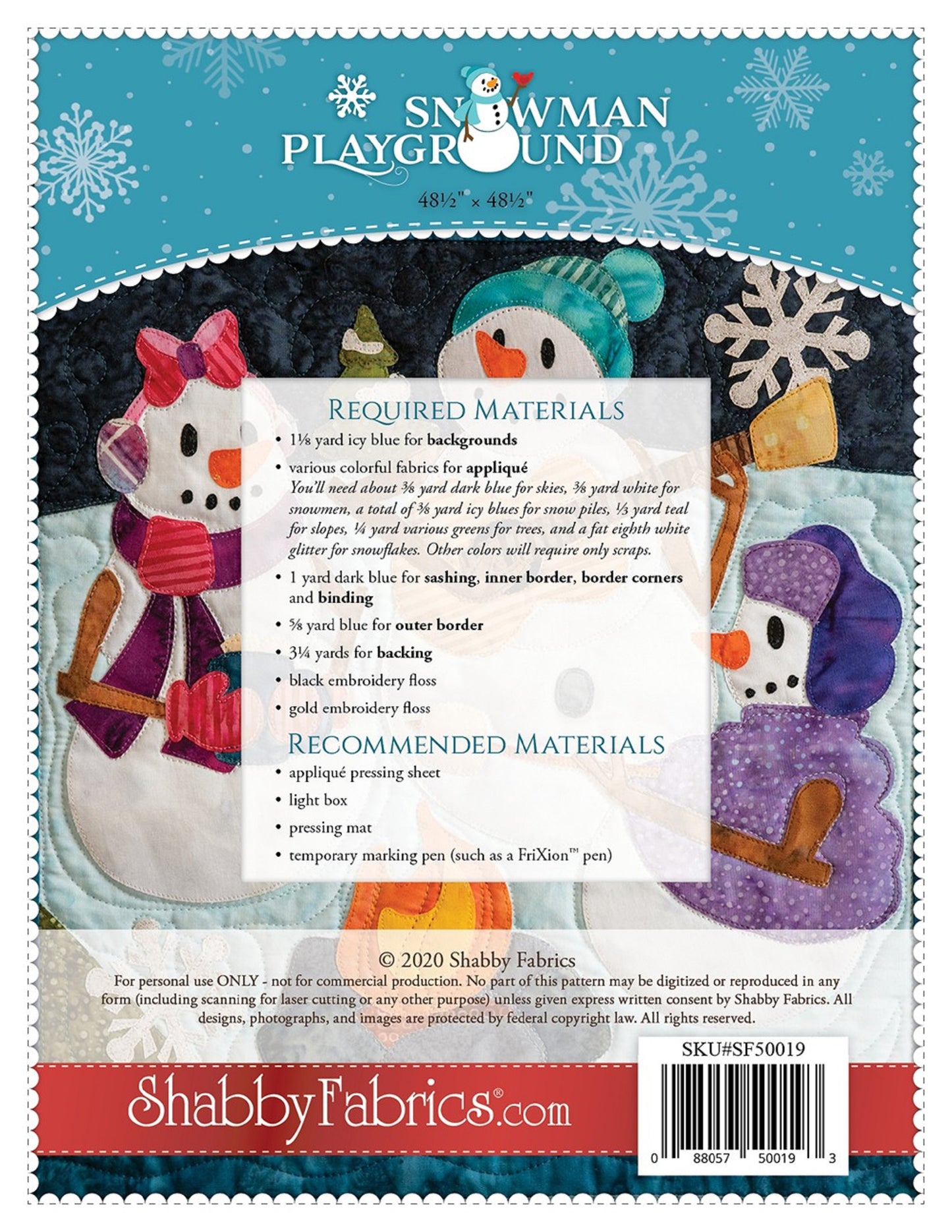 Snowman Playground Pattern by Shabby Fabrics.