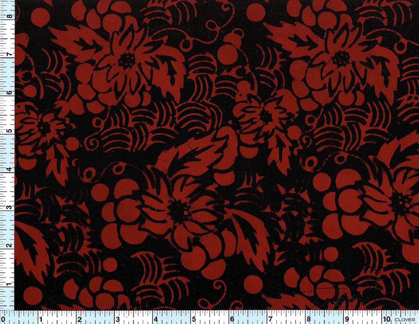 Red Flowers on Black B/G-#1901-Batik Textiles-BTY