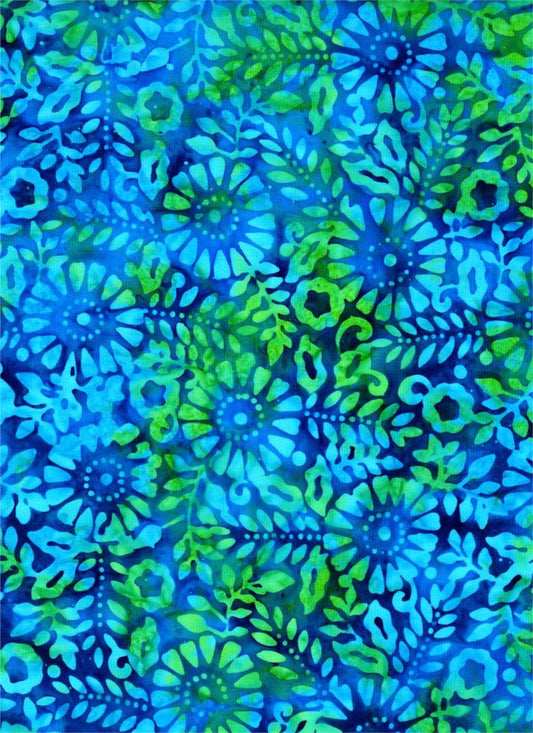 Blue & Green Floral Print-#4312-Batik Textiles-BTY