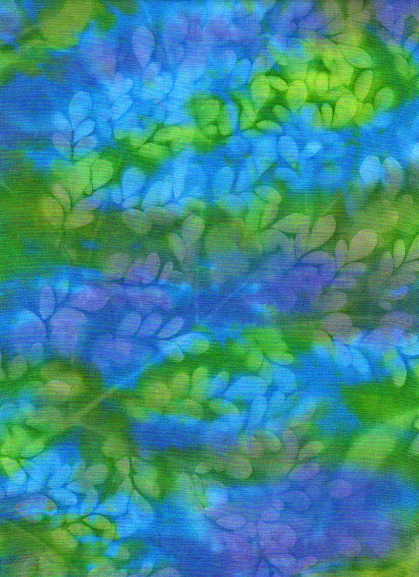 Green & Blue Imprinted Leaves-#620-Batik Textiles-BTY