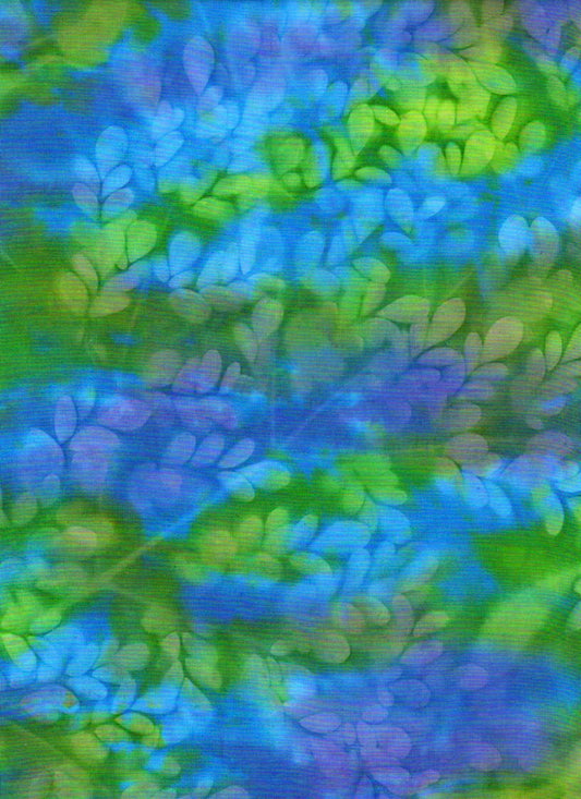 Green & Blue Imprinted Leaves-#620-Batik Textiles-BTY