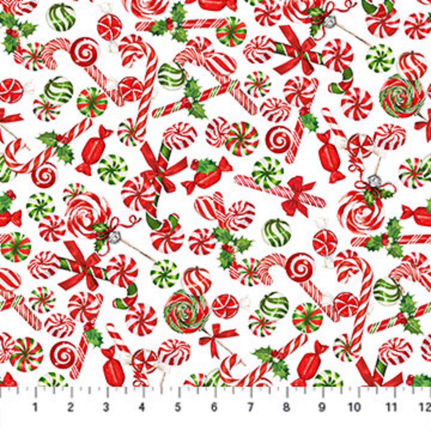 Peppermint Candy-Christmas Candies Tossed-White B/G-Northcott Fabrics-BTY