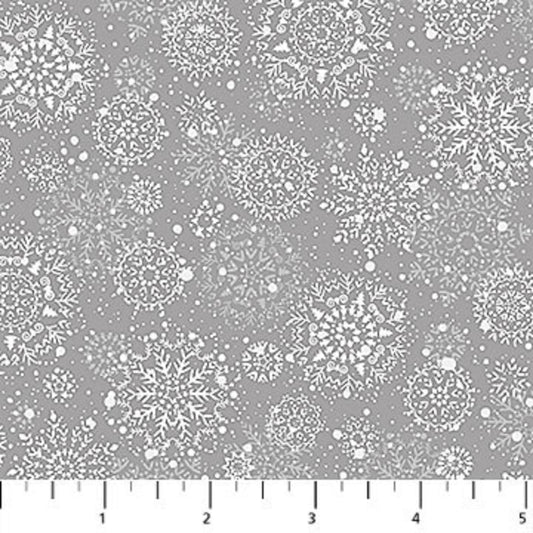 Enchanted by Northcott-White Snowflakes on Gray Glitter B/G-BTY