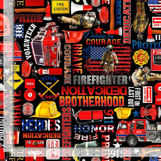 Firefighter Equipment & Text-Timeless Treasures-By The Yard