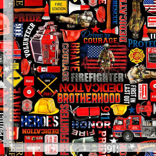 Firefighter Equipment & Text-Timeless Treasures-BTY