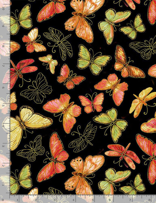 Felicity Autumn Leaves "Metallic Butterflies"-Timeless Treasures-BTY