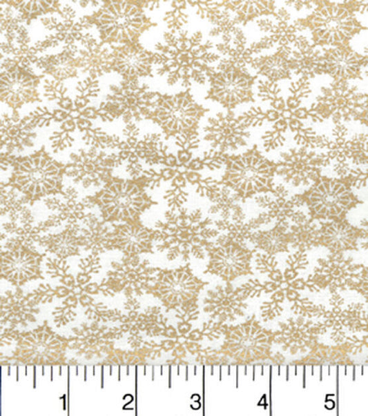 Packed Gold Snowflakes on White B/G-Makers Holiday Fabric-BTY