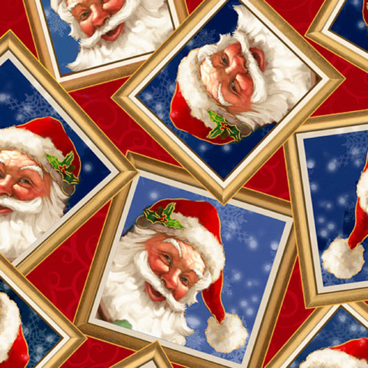 Gifts from Santa "Santa Portraits on Red B/G"-Quilting Treasures-BTY