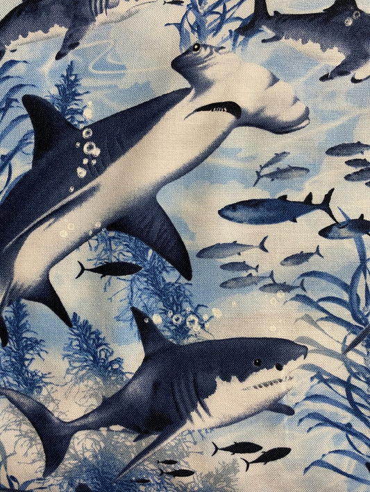 Sharks Swimming Under the Sea-BTY-Timeless Treasures