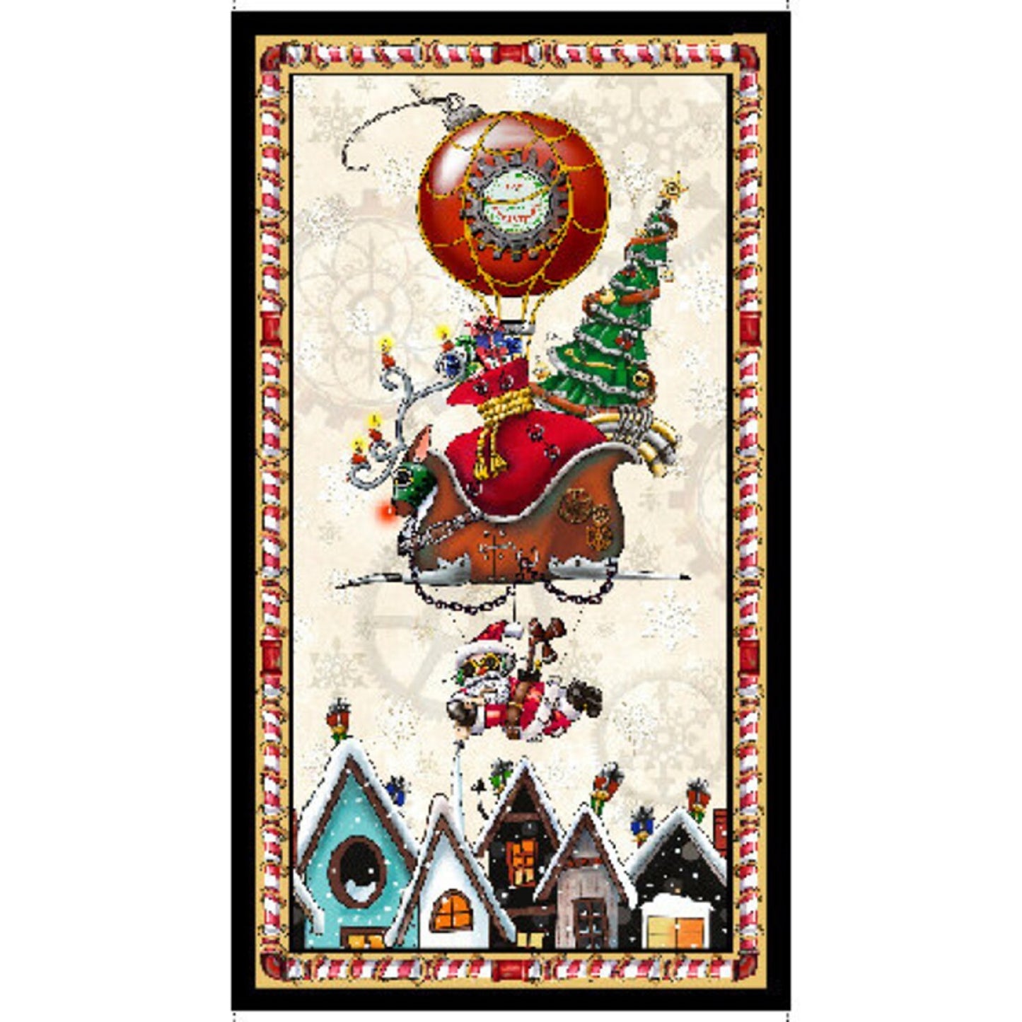 Steampunk Christmas Panel by Quilting Treasures-Santa-Tree-Sled-Digital Print