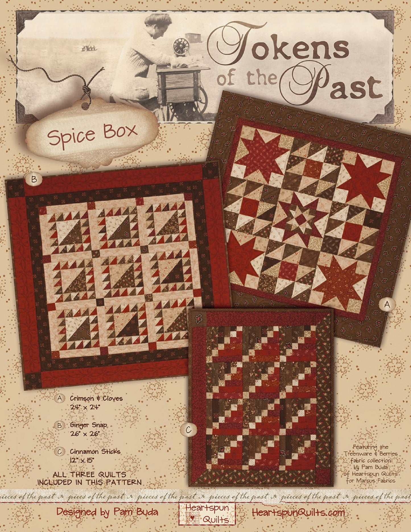 Tokens of the Past-Spice Box Pattern-Heartspun Quilts-3 Quilt Patterns