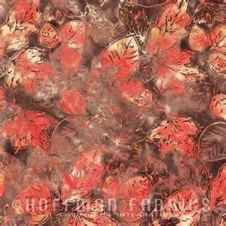 Batik Leaves "Gravel"-Hoffman Fabrics-BTY