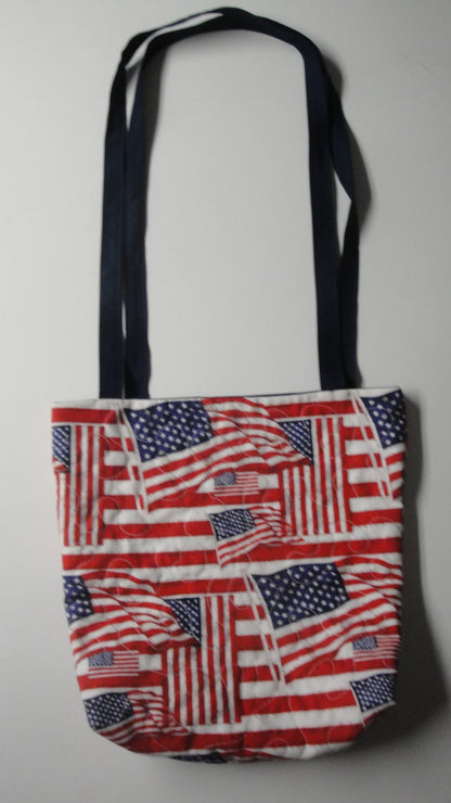 Machine-Quilted Tote Bag-American Flags Tossed