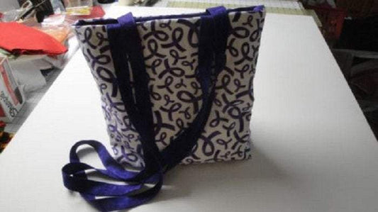 Purple Awareness Ribbons on White Background— Machine-Quilted Tote Bag