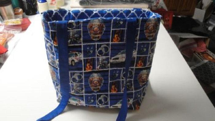 Police Collage Blocks— Machine-Quilted Tote Bag
