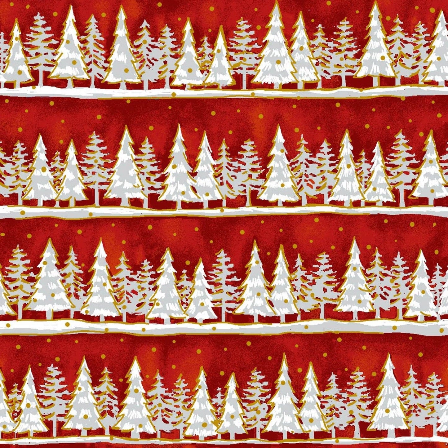 Season's Greetings "Red Snowy Pine Trees"-Paintbrush Studio-Fat Quarter