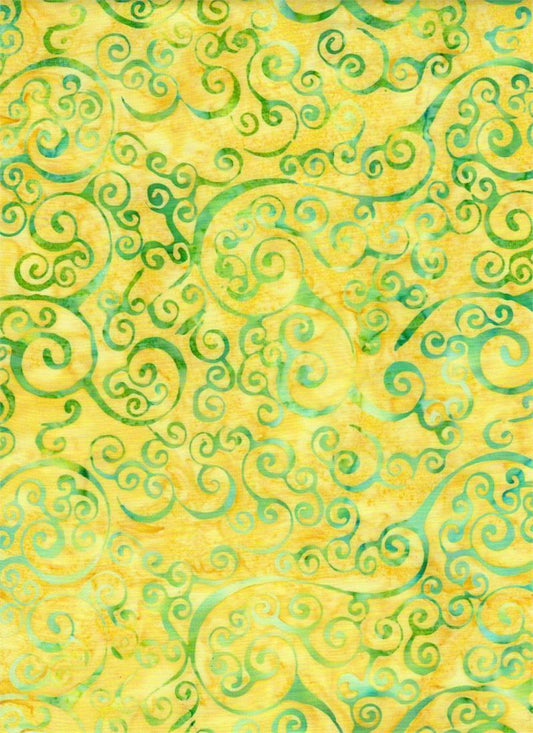 Yellow & Green Scrollwork-Batik Textiles-Fat Quarter