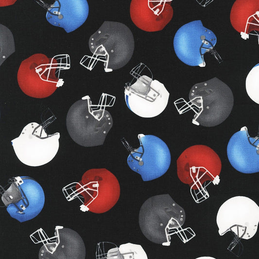 Sports Life 3 "Football Helmets on Black B/G"-Robert Kaufman-Fat Quarter