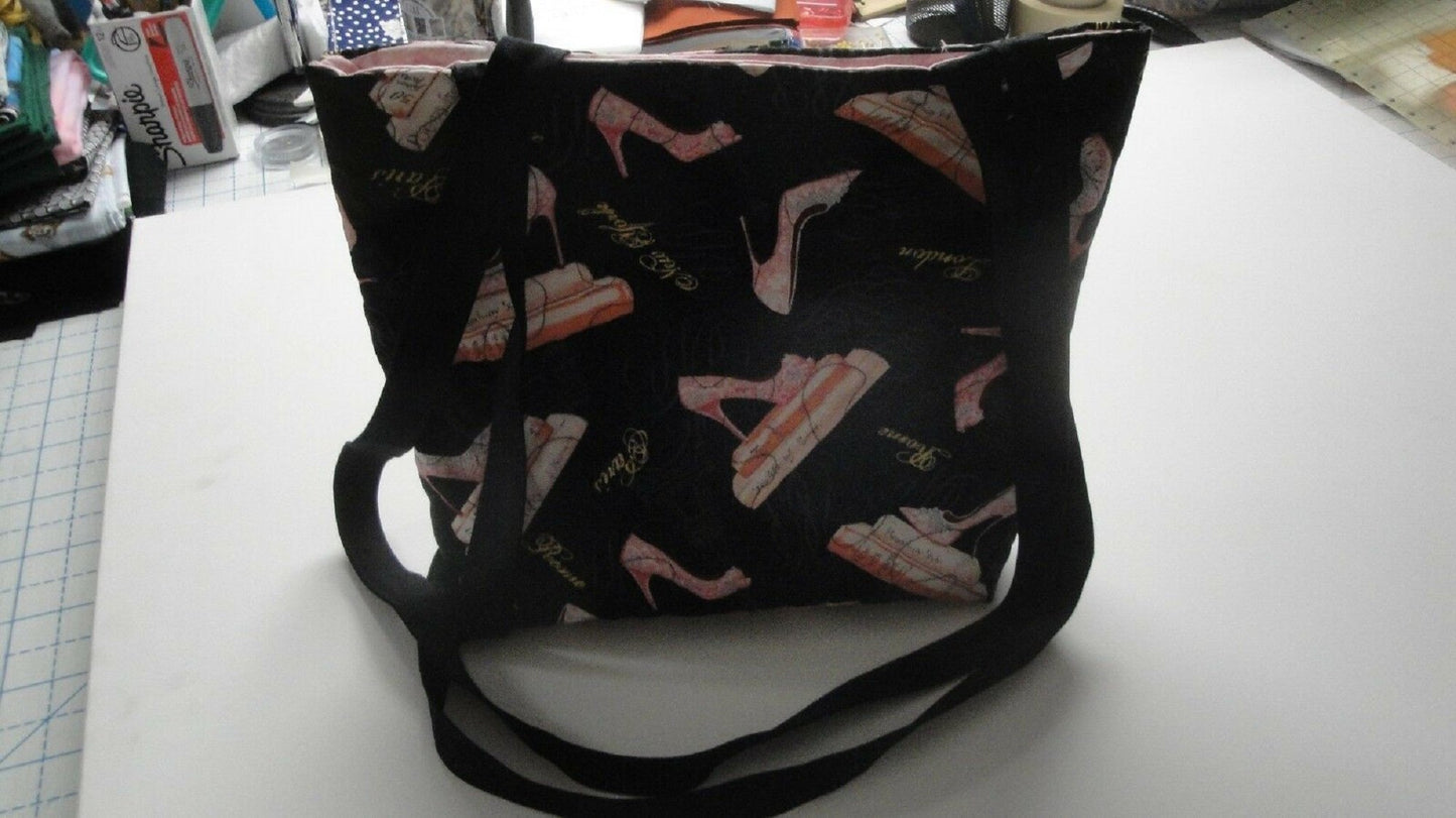 Pink High Heels on Books— Machine-Quilted Tote Bag