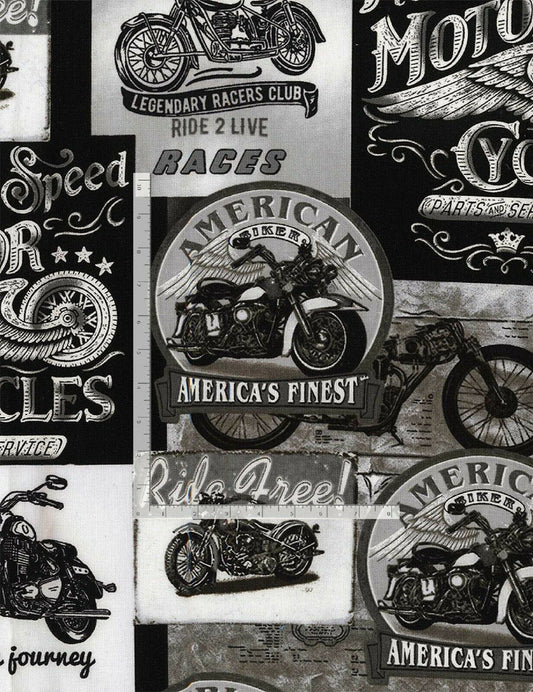 Vintage Motorcycle Signs Black & White-Timeless Treasures-BTY