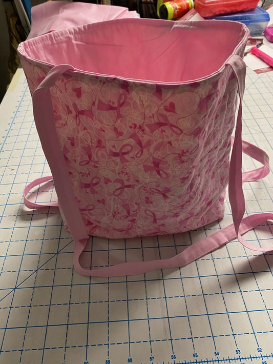 Breast Cancer Pink Ribbons— Machine-Quilted Tote Bag