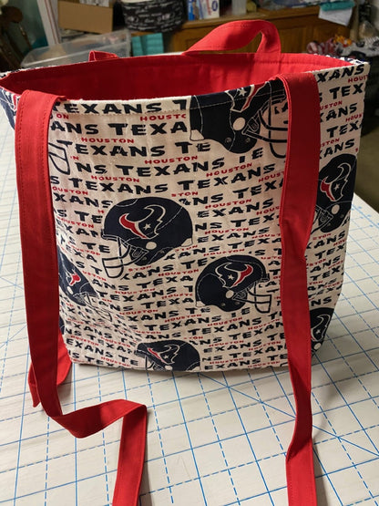Machine-Quilted Tote Bag-Houston Texans w/Red Lining