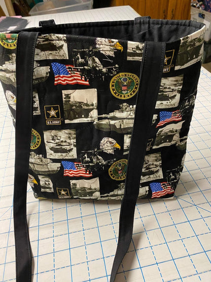 Machine-Quilted Tote Bag-United States Army Collage