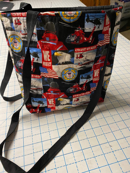 Machine-Quilted Tote Bag-United States Coast Guard Collage