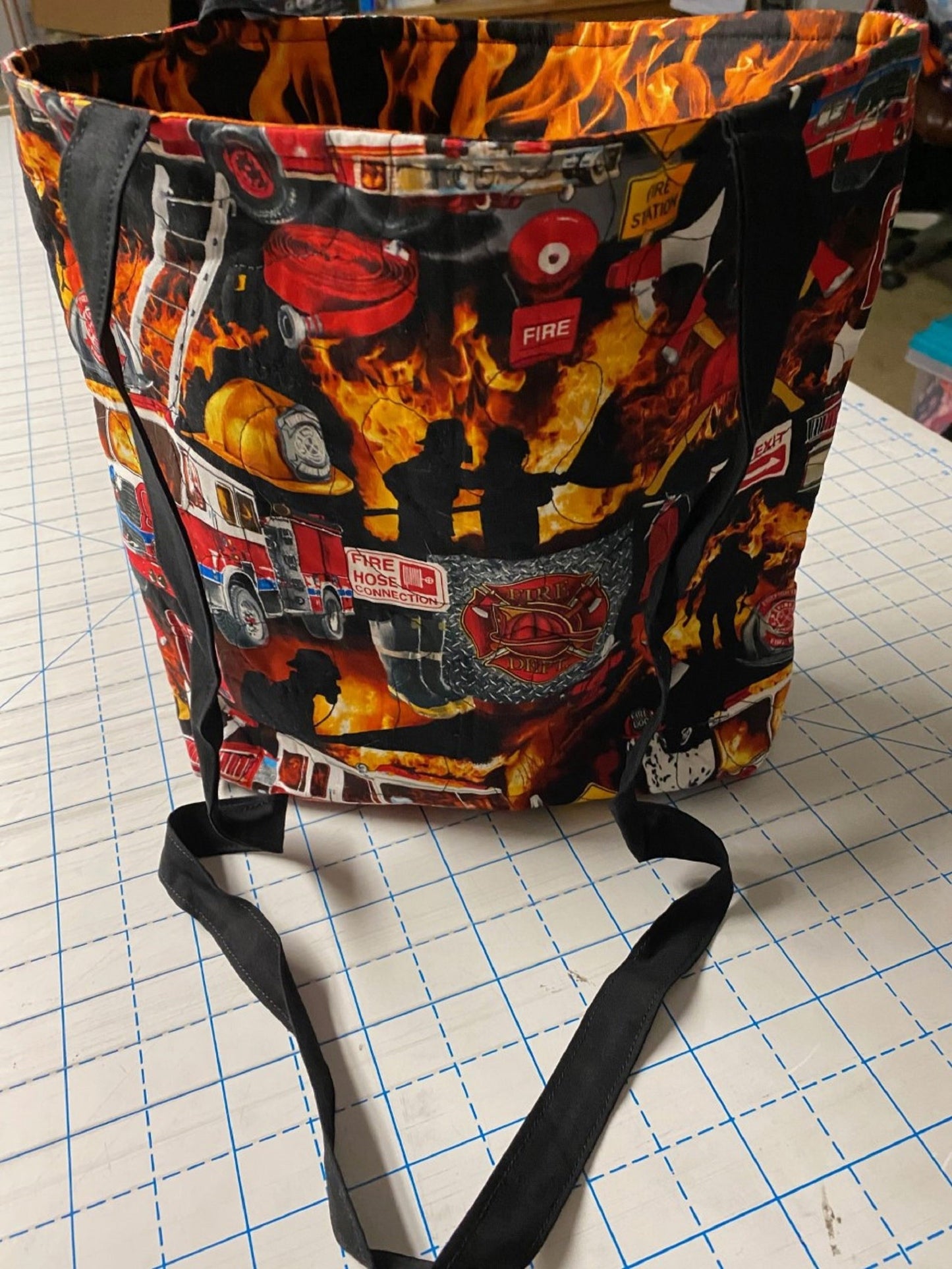 Firefighter Stacked Collage— Machine-Quilted Tote Bag