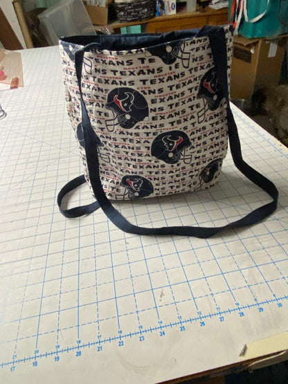 Machine-Quilted Tote Bag-Houston Texans w/Navy Lining