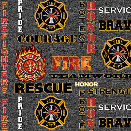 Firefighters Logo and Words on Black Heather B/G-Sykel Enterprises-BTY