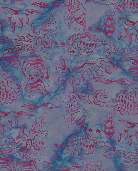 Burgundy Fish on Lavender B/G-#5413-Batik Textiles-Fat Quarter