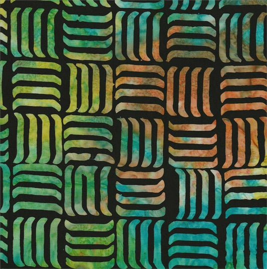 Rainbow Lines on Black B/G-#5521-Batik Textiles-Fat Quarter