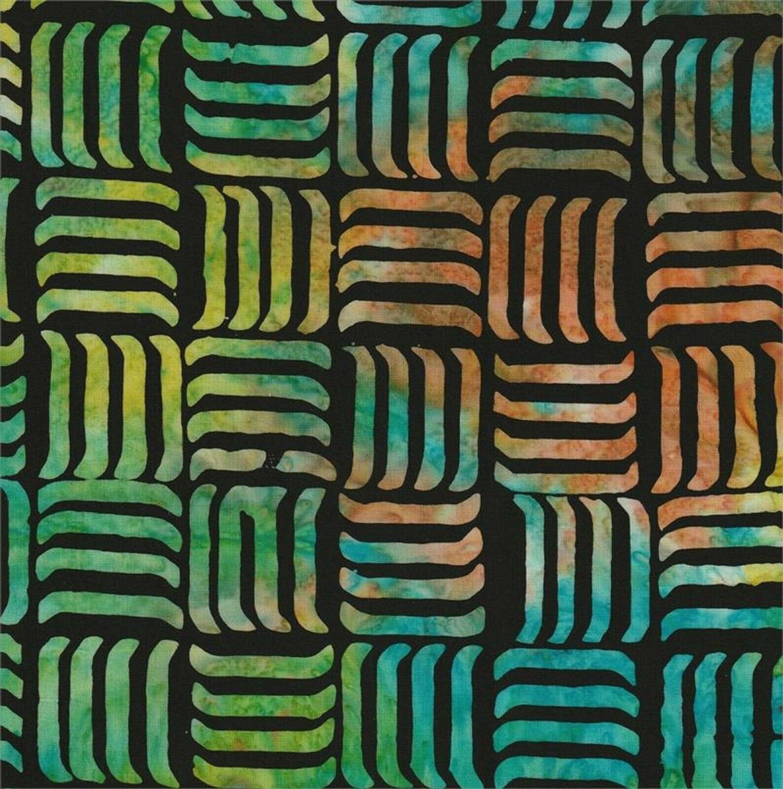 Fat Quarter-#5521-Rainbow Lines on Black B/G-Batik Textiles