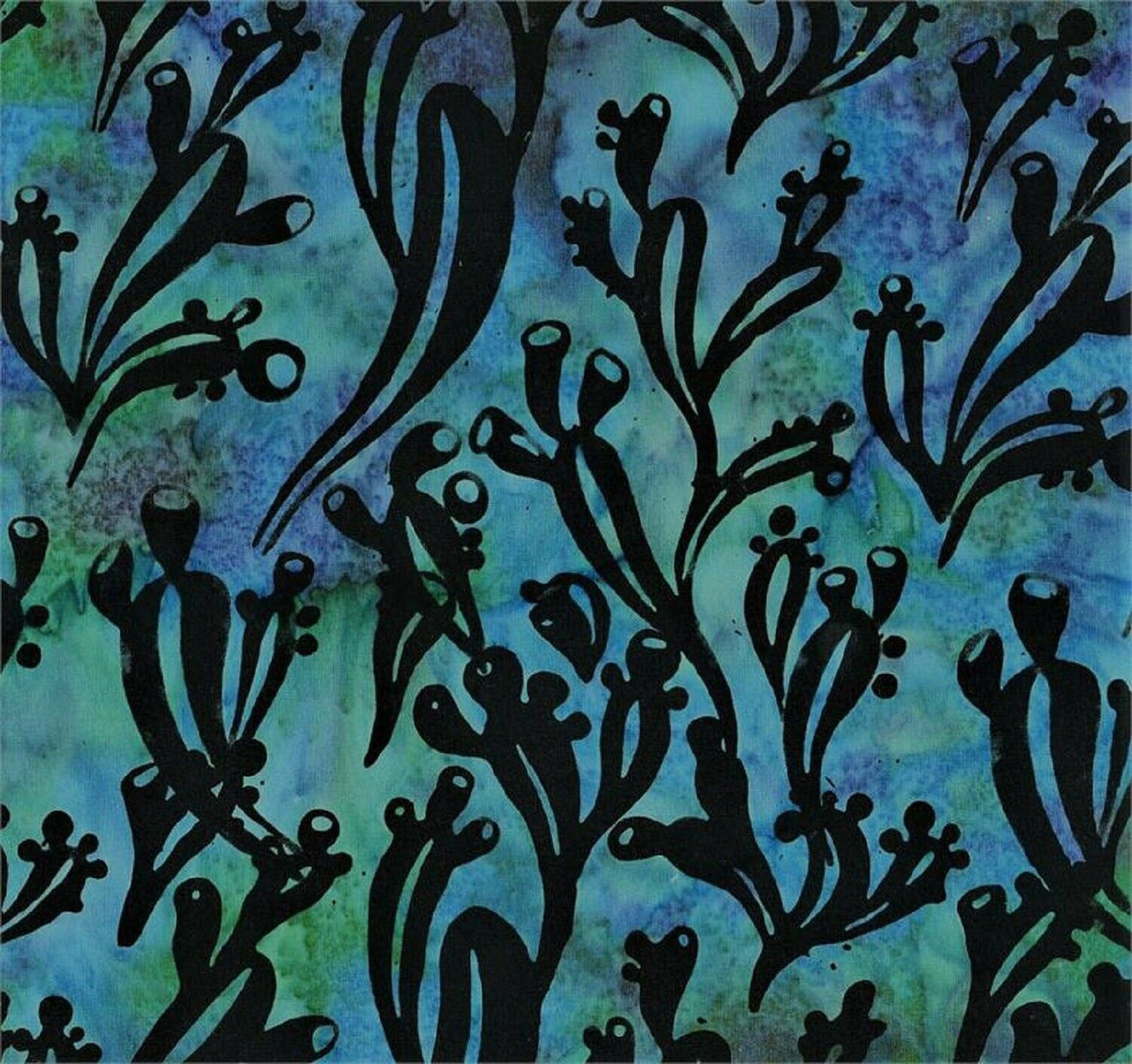Black Cacti on Bluegreen B/G-#4952-Batik Textiles-Fat Quarter