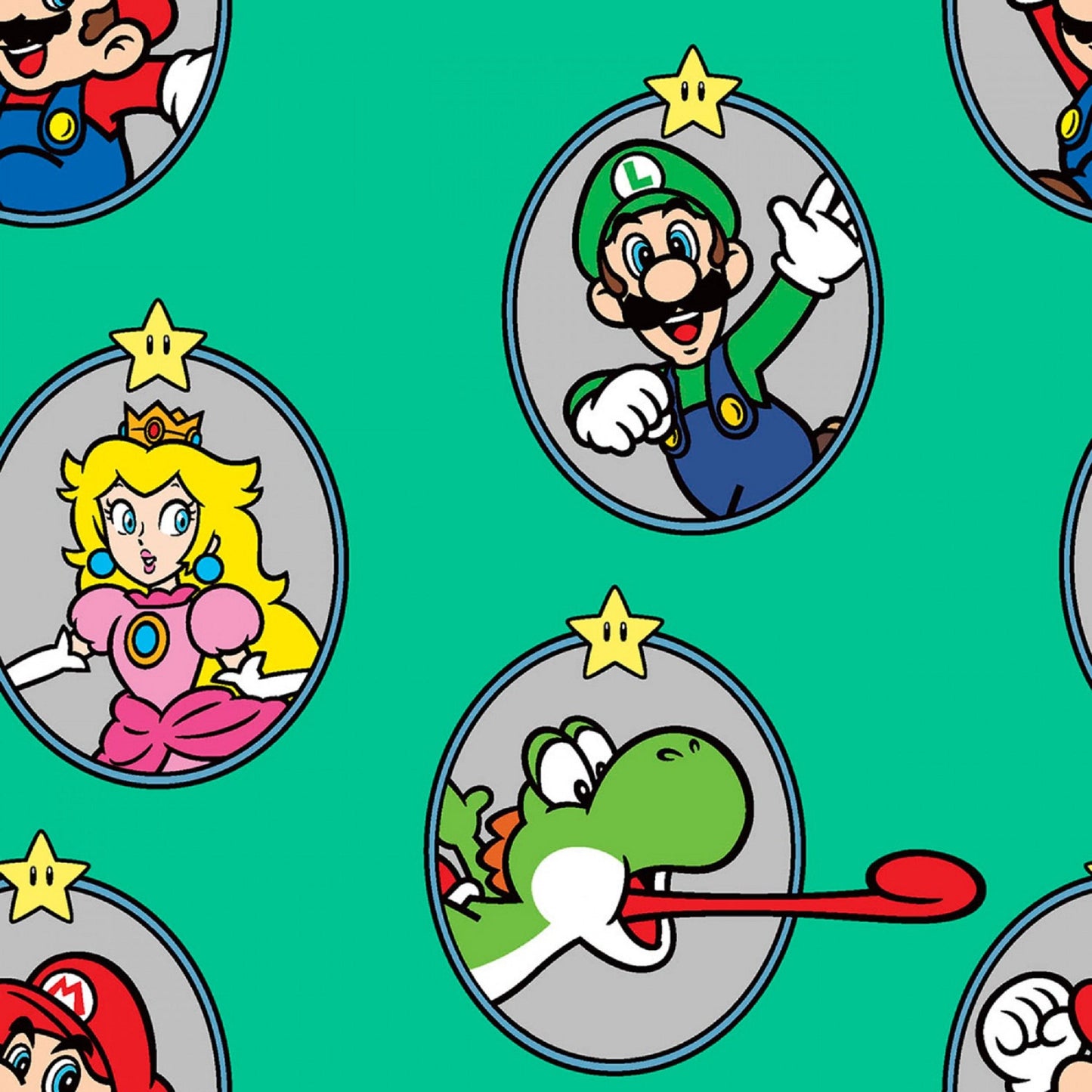Super Mario Brothers Badges on Green B/G-Springs Creative-BTY