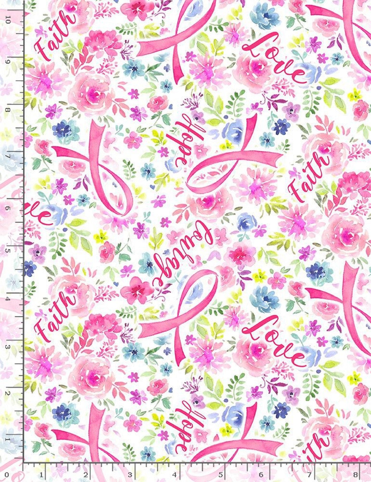 Breast Cancer Ribbons & Words Floral-Timeless Treasures-BTY