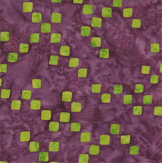 Green Squares on Purple B/G-#5538-Batik Textiles-Fat Quarter