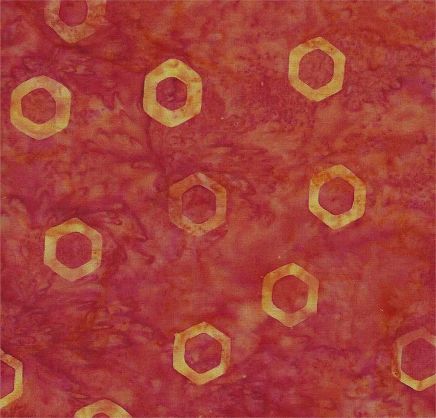 Orange Hexagons on Red B/G-#5558-Batik Textiles-Fat Quarter