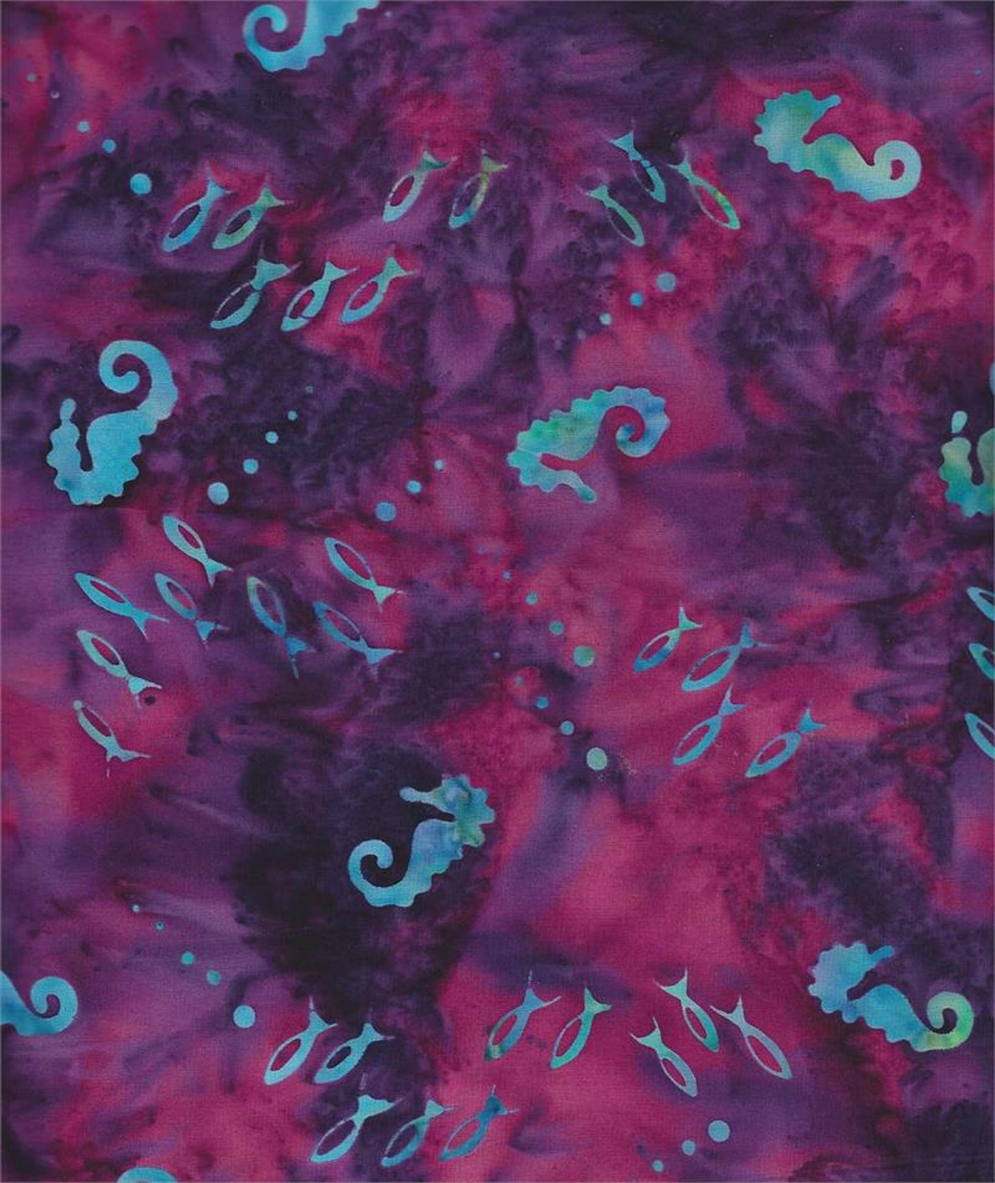 Fish & Seahorses on Burgundy B/G-#5405-Batik Textiles-Fat Quarter