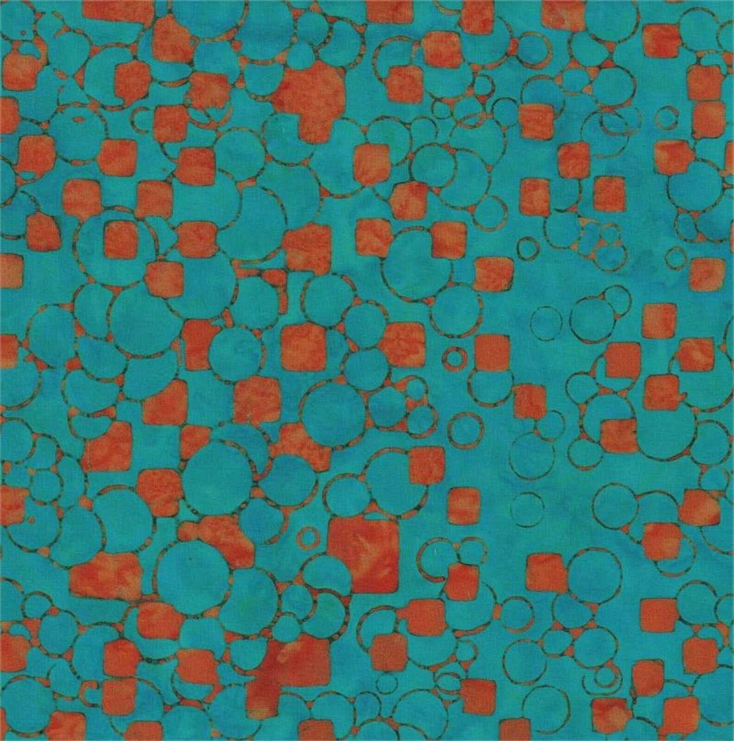 Orange Squares & Circles on Blue B/G-#5534-Batik Textiles-Fat Quarter