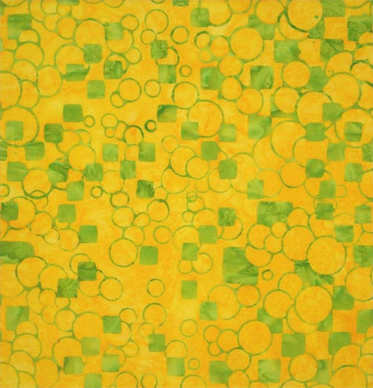 Green Squares & Circles on Yellow B/G-#5541-Batik Textiles-Fat Quarter
