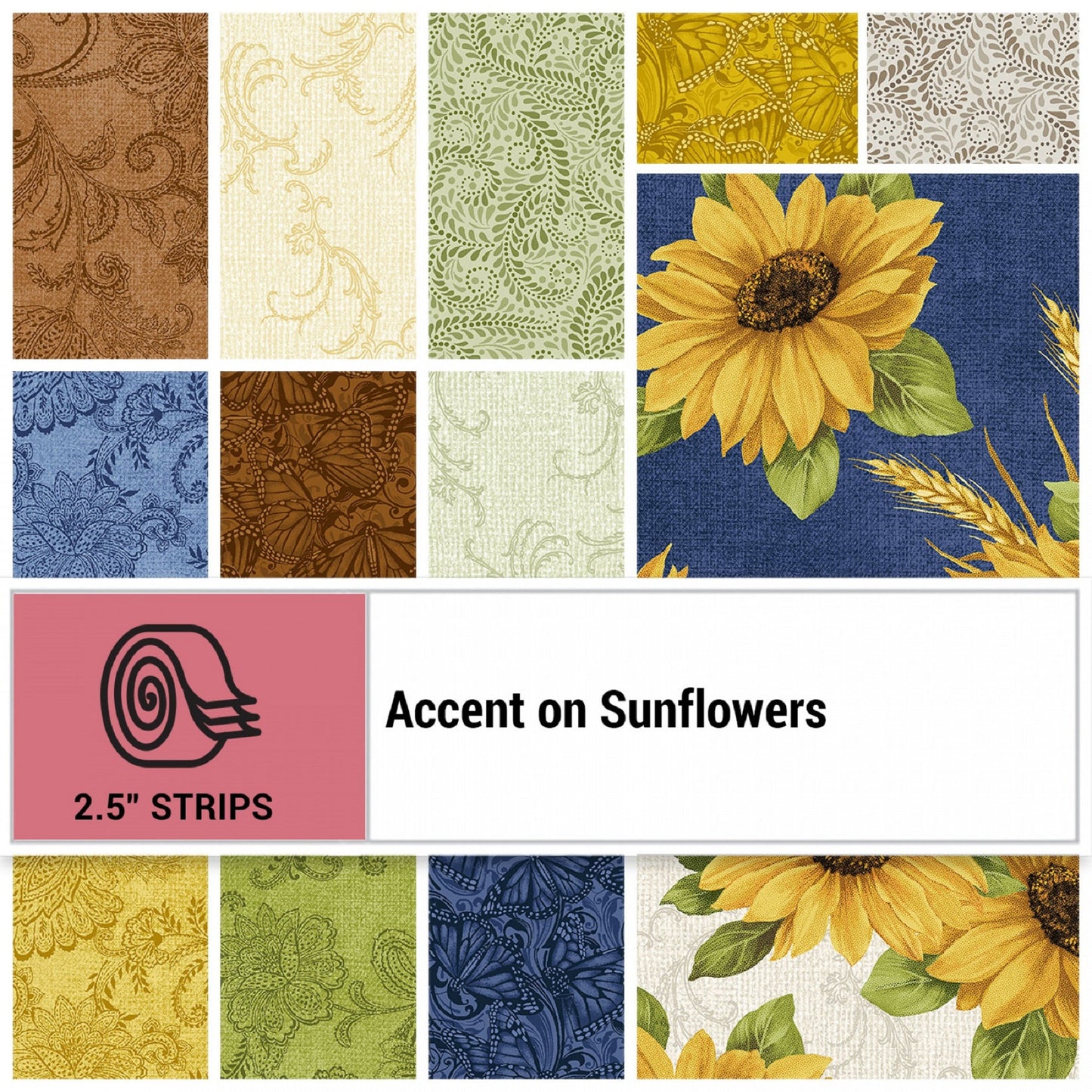 Jelly Roll-"Accent on Sunflowers" 40 Strips by Benartex Fabrics