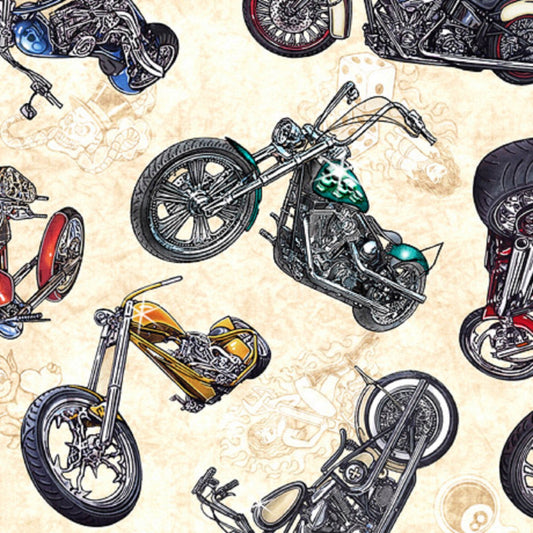 Easy Rider Motorcycles on Cream B/G-Quilting Treasures-Fat Quarter